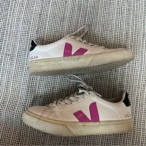 Veja White Sneakers with Pink Logo